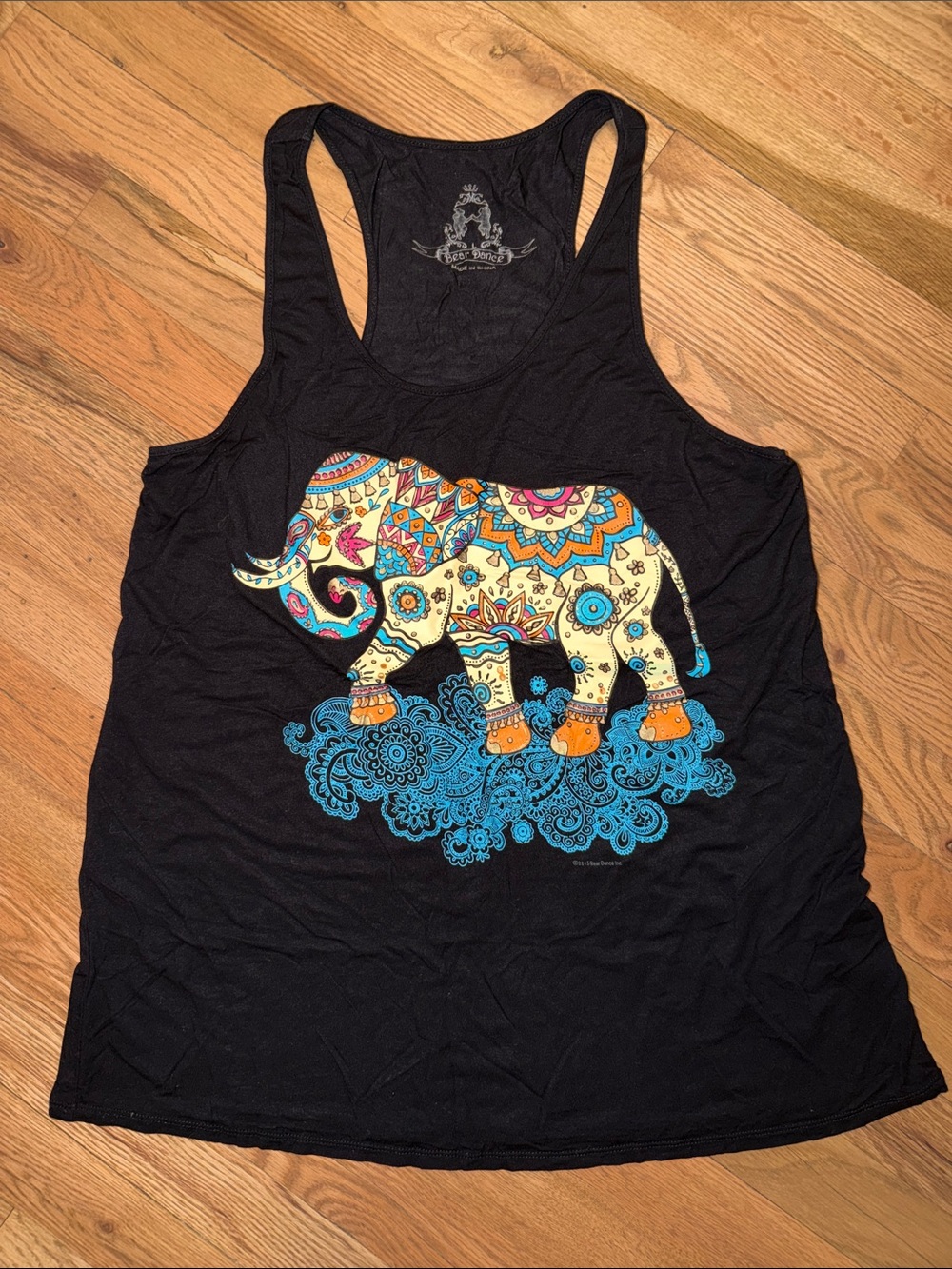 Bear Dance Racerback Tank with Colorful Elephant Graphic Size L